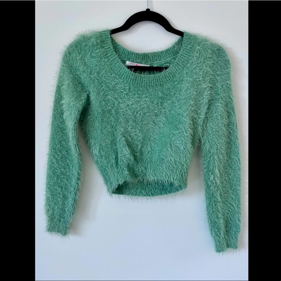 American Apparel SMALL FUZZY Crop Seafoam Green Long Sleeve Shirt - Picture 1 of 2